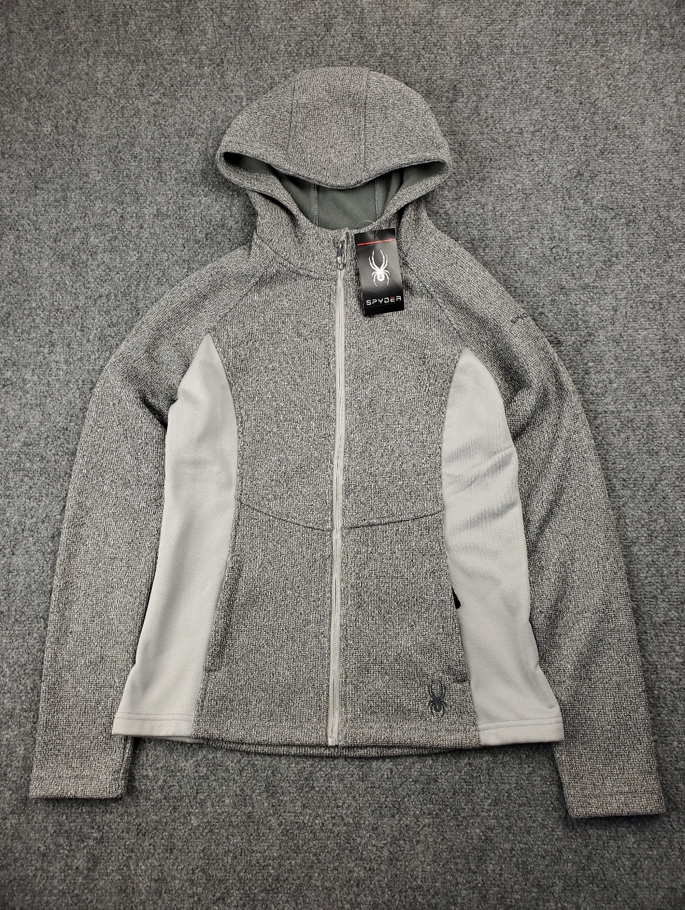 Spyder Fleece Jacket Womens Medium Full Zip Hooded Lightweight Gray Knit NEW